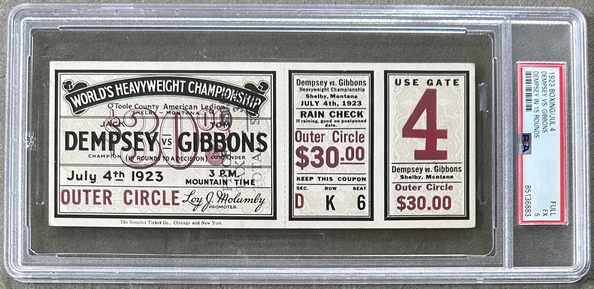 DEMPSEY, JACK-TOMMY GIBBONS FULL TICKET (1923-PSA/DNA EX 5) – JO Sports ...