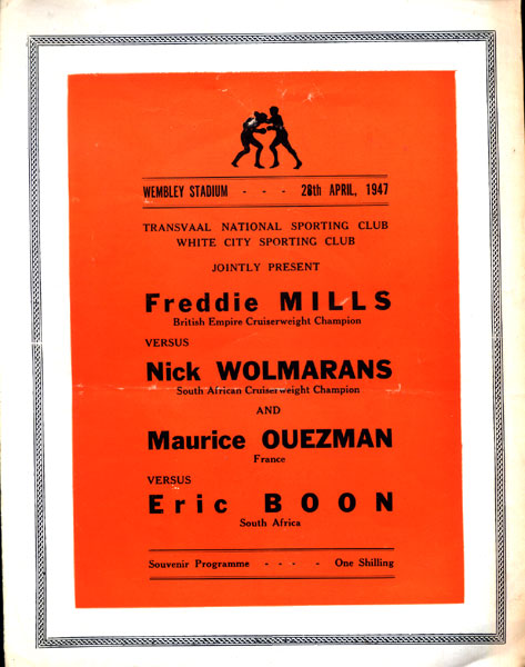 Mills Freddie Nick Wolmarans Official Program 1947 Jo Sports Inc