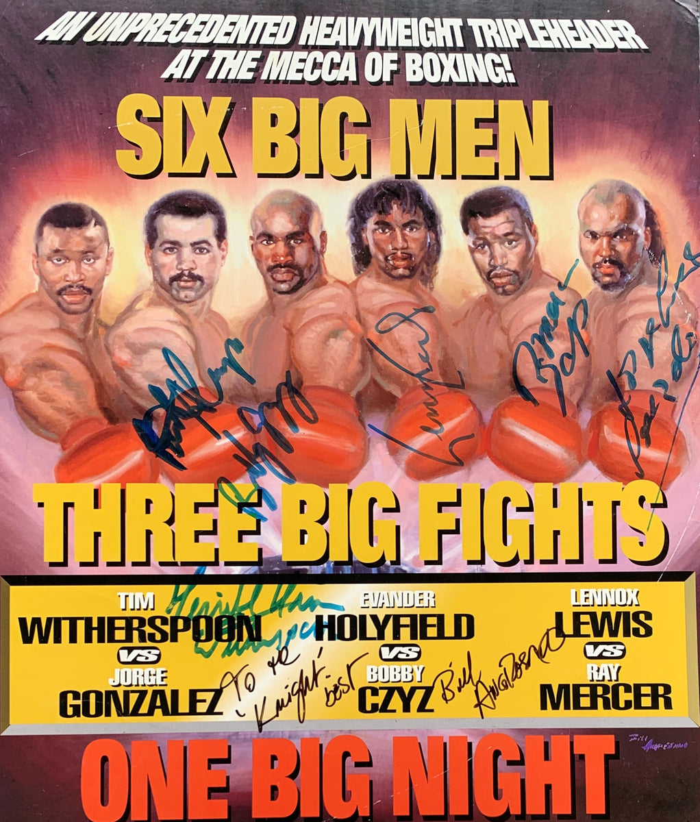 Jorge Luis Gonzalez, Ray Mercer, Evander Holyfield, Lennox Lewis, Bobby  Czyz and Tim Witherspoon pose to promote t…