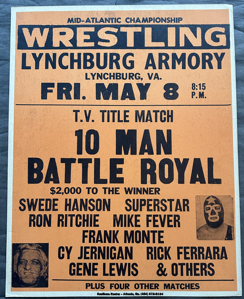 HANSON, SWEDE 10 MAN BATTLE ROYAL WRESTLING ON SITE POSTER (1981)