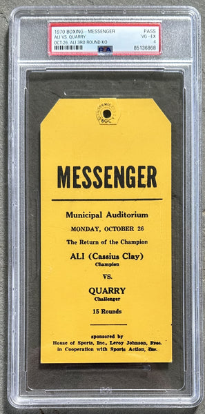 ALI, MUHAMMAD-JERRY QUARRY I MESSENGER PASS (1970-PSA/DNA VG-EX 4)