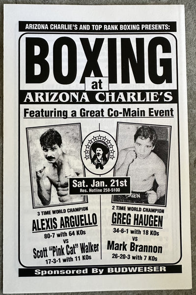 ARGUELLO, ALEXIS-SCOTT WALKER & GREG HAUGEN-MARK BRANNON RARE OFFICIAL PROGRAM (1995-ARGUELLO'S FINAL BOUT)