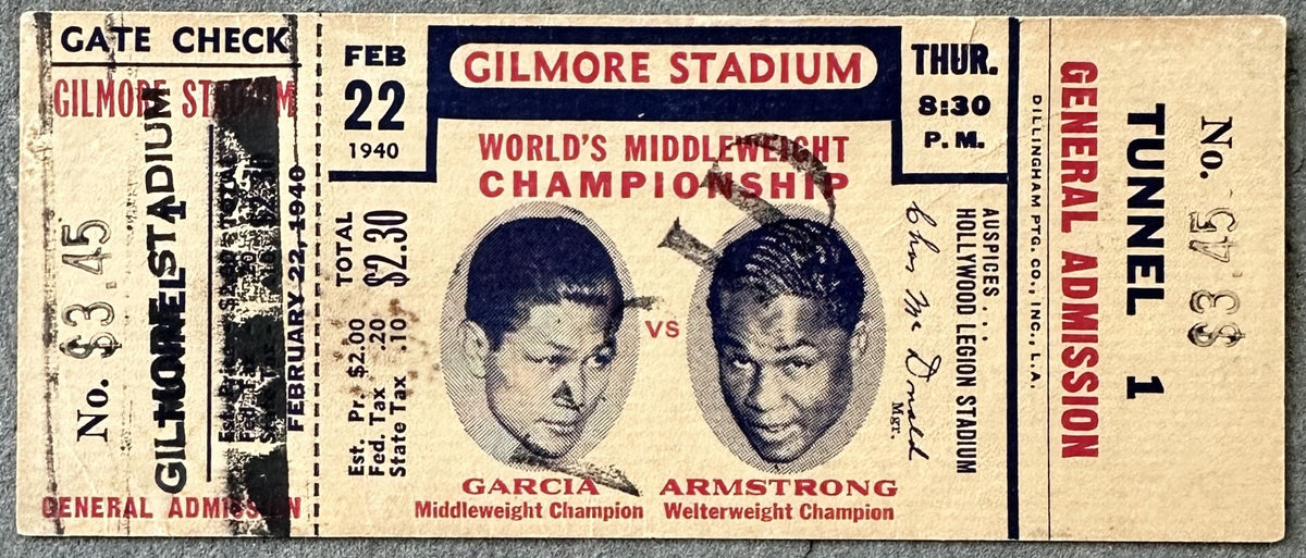 ARMSTRONG, HENRY-CEFERINO GARCIA RARE FULL TICKET (1940) – JO Sports Inc.