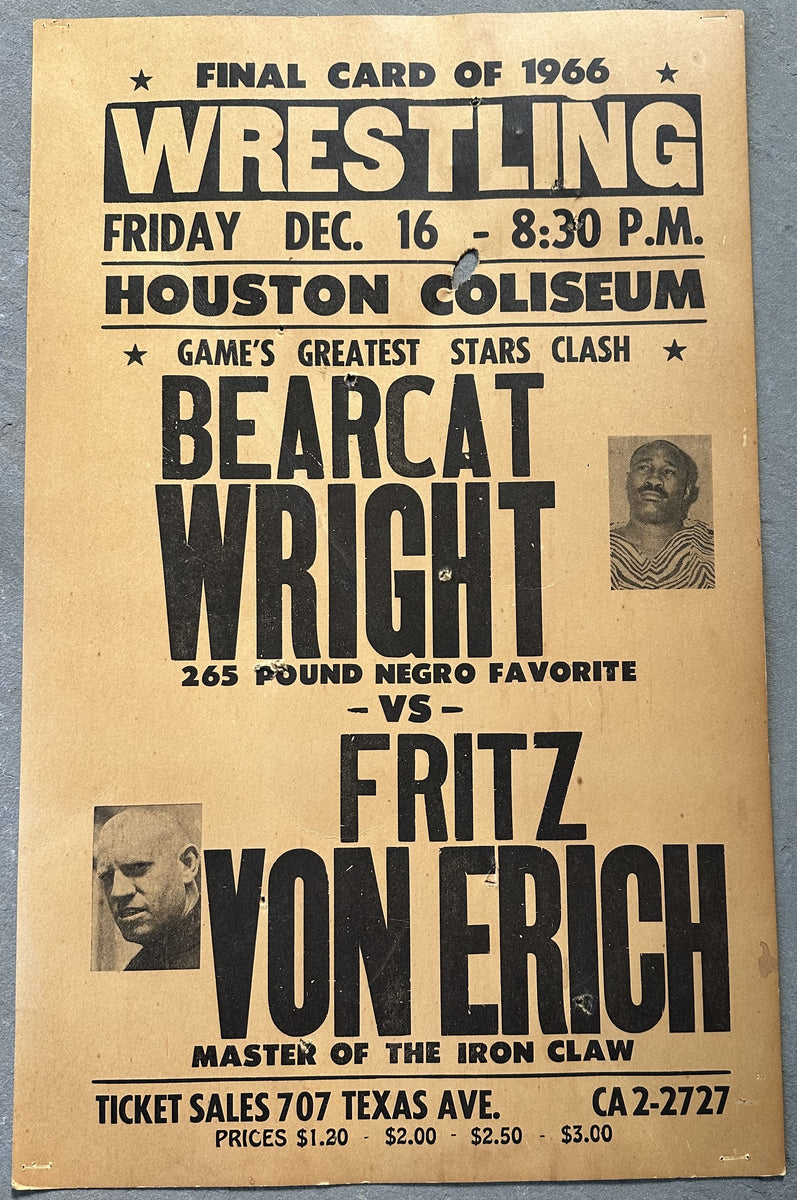 VON ERICH, FRITZ-BEARCAT WRIGHT ON SITE POSTER (1966) – JO Sports Inc.