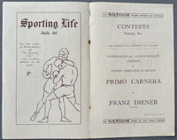 CARNERA, PRIMO-FRANZ DIENER OFFICIAL PROGRAM (1929)