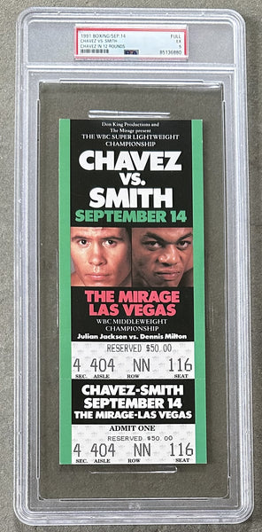 CHAVEZ, JULIO CESAR-LONNIE SMITH FULL TICKET (1991-PSA/DNA EX 5)