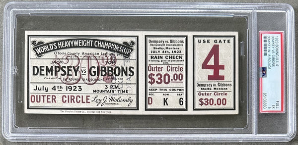 DEMPSEY, JACK-TOMMY GIBBONS FULL TICKET (1923-PSA/DNA EX 5)