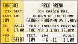 FOREMAN, GEORGE-STEVE ZOUSKI ON SITE STUBLESS TICKET (1987)