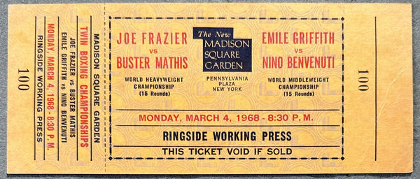 FRAZIER, JOE-BUSTER MATHIS & GRIFFITH-BENVENUTI ON SITE FULL TICKET (1968)