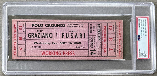 GRAZIANO, ROCKY-CHARLIE FUSARI FULL TICKET (1949-PSA/DNA VG-EX 4 (MK))