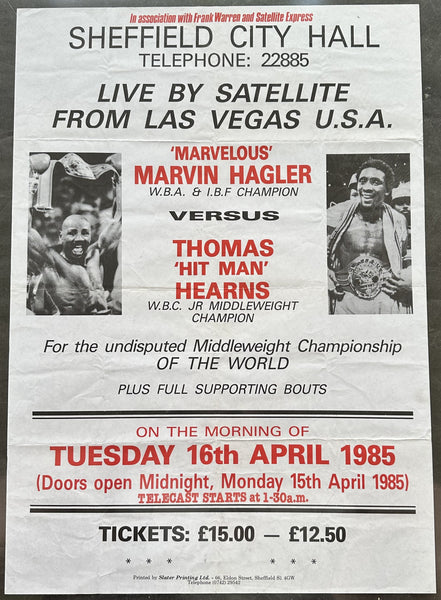 HAGLER, MARVIN-THOMAS HEARNS CLOSED CIRCUIT POSTER (1985)