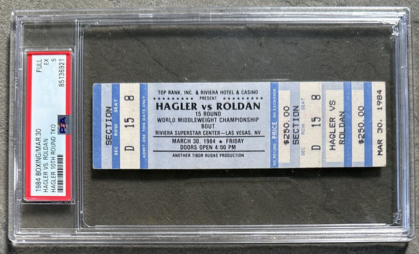 HAGLER, MARVIN-JUAN ROLDAN FULL TICKET (1984-PSA/DNA EX 5)