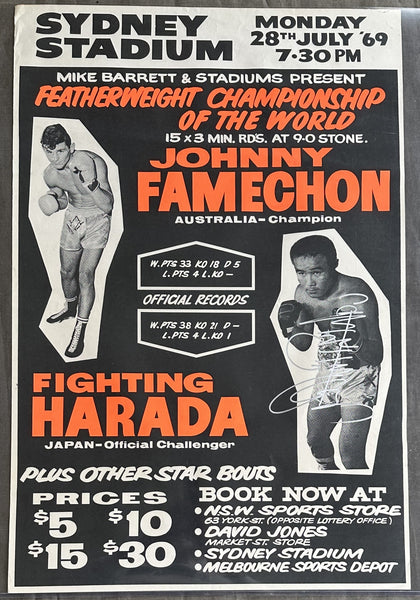 FAMECHON, JOHNNY-FIGHTING HARADA SIGNED ON SITE POSTER (1969-SIGNED BY BOTH)