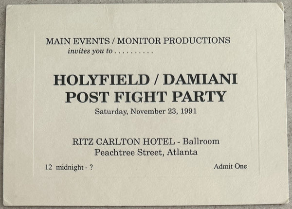 HOLYFIELD, EVANDER-FRANCISCO DAMIANI POST FIGHT PARTY INVITATION (1991)