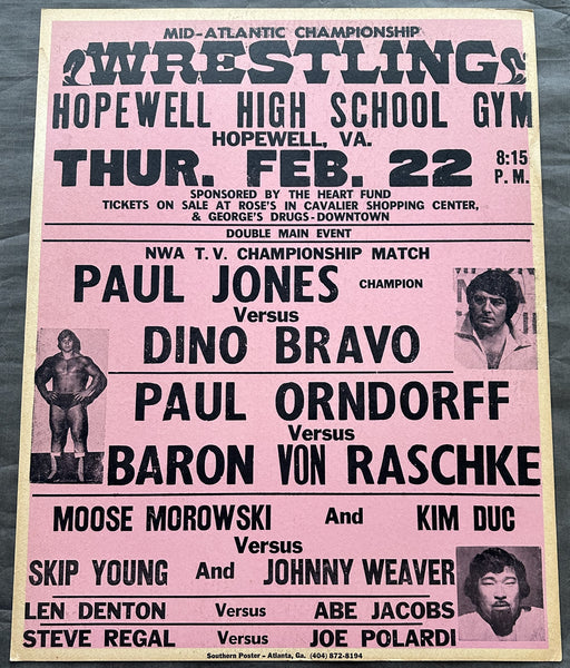 BRAVO, DINO-PAUL JONES & PAUL ORNDORFF-BARON VON RASCHKE ON SITE POSTER (1979)