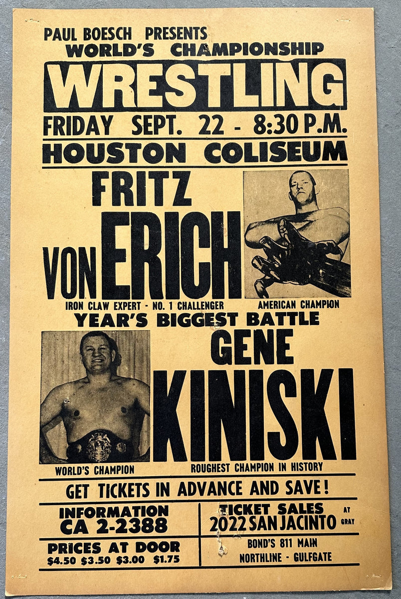 VON ERICH, FRITZ-GENE KINISKI ON SITE POSTER (1967) – JO Sports Inc.