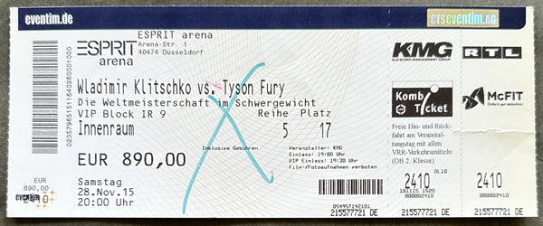 FURY, TYSON-WLADIMIR KLITSCHKO ON SITE FULL TICKET (2015)