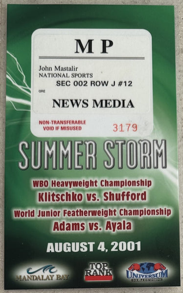 KLITSCHKO, WLADIMIR-CHARLES SHUFFORD PRESS CREDENTIAL (2001)