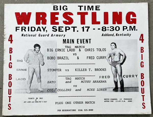 LADD, ERNIE & CHRIS TOLOS VS BOBO BRAZIL & FRED CURRY ON SITE POSTER (1971)