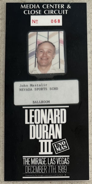 LEONARD, SUGAR RAY-ROBERTO DURAN III PRESS CREDENTIAL (1989)