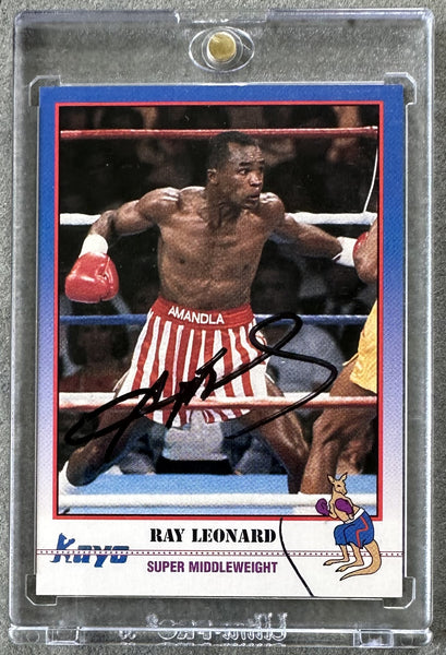 LEONARD, SUGAR RAY SIGNED 1991 KAYO CARD (JSA)