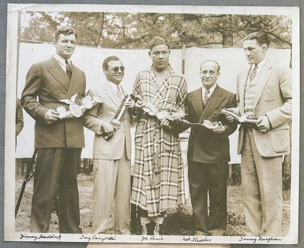 LOUIS, JOE-JAMES BRADDOCK-TONY CANZONERI-TOMMY LOUGHRAN-NAT FLEISCHER ORIGINAL TYPE 1 PHOTO (1936)