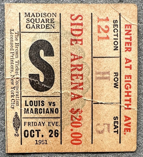 MARCIANO, ROCKY-JOE LOUIS ON SITE TICKET STUB (1951)