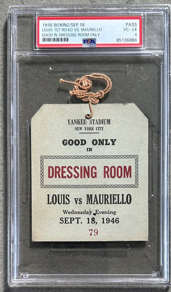 LOUIS, JOE-TAMI MAURIELLO DRESSING ROOM PASS (1946-PSA/DNA VG-EX 4)