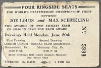 LOUIS, JOE-MAX SCHMELING II RAFFLE TICKET (1938)