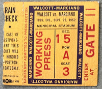 MARCIANO, ROCKY-JERSEY JOE WALCOTT I ON SITE TICKET STUB (1952-MARCIANO WINS TITLE)