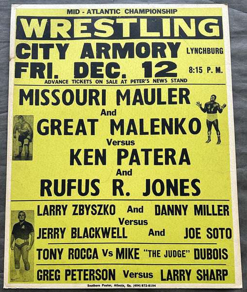 MISSOURI MAULER & GREAT MALENKO VS KEN PATERA & RUFUS R. JONES ON SITE POSTER (1975)