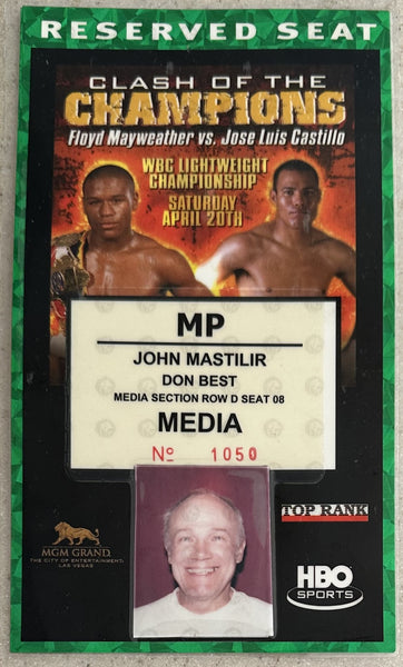 MAYWEATHER, JR..  FLOYD-JOSE LUIS CASTILLO PRESS CREDENTIAL (2002)