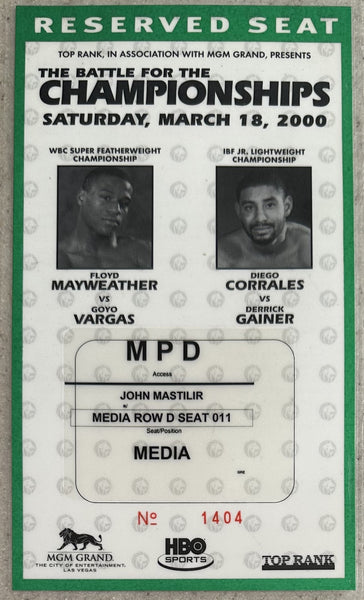 MAYWEATHER, JR., FLOYD-GOYO VARGAS & DIEGO CORRALES-DERRICK GAINER PRESS CREDENTIAL (2000)