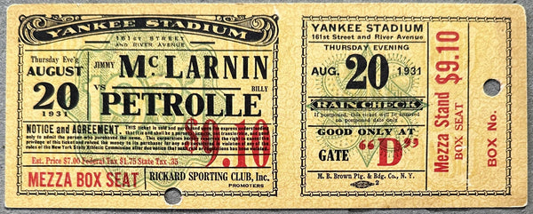 MCLARNIN, JIMMY-BILLY PETROLLE ON SITE FULL TICKET (1931)