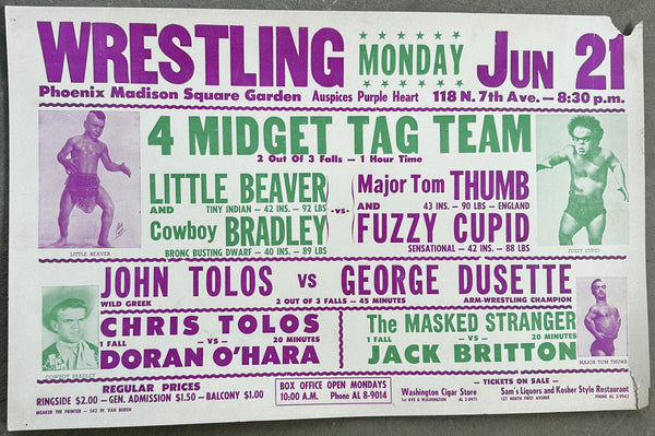 CUPID, FUZZY & MAJOR TOM THUMB VS LITTLE BEAVER & COWBOY BRADLEY ON SITE POSTER (1954)