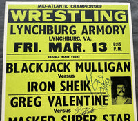 VALENTINE, GREG-MASKED SUPERSTAR & BLACKJACK MULLIGAN-IRON SHIEK SIGNED ON SITE POSTER (1981-SIGNED BY VALENTINE, SNUKA, MASKED SUPERSTAR)