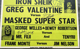 VALENTINE, GREG-MASKED SUPERSTAR & BLACKJACK MULLIGAN-IRON SHIEK SIGNED ON SITE POSTER (1981-SIGNED BY VALENTINE, SNUKA, MASKED SUPERSTAR)