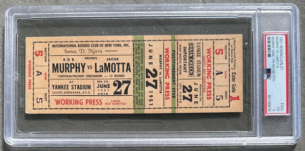 LAMOTTA, JAKE-BOB MURPHY FULL TICKET (1951-PSA/DNA EX 6)