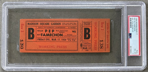 PEP, WILLIE-RAY FAMECHON FULL UNUSED TICKET (1950-PSA/DNA VG-EX 4)