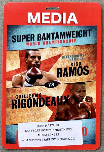 RIGONDEAUX, GUILLERMO-RICO RAMOS PRESS CREDENTIAL (2012-RIGONDEAUX WINS TITLE)