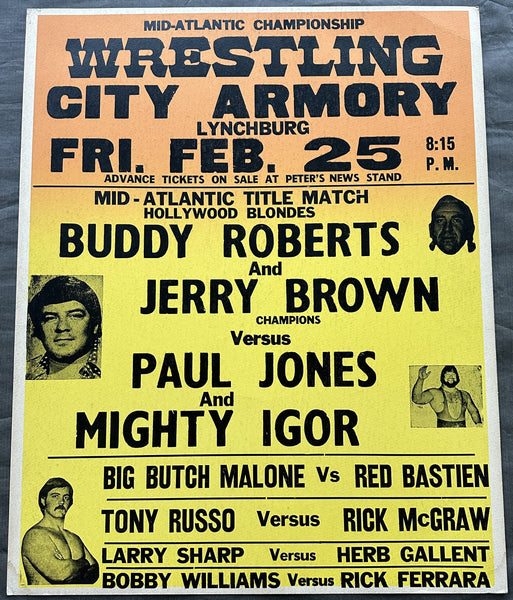 JONES, PAUL & MIGHTY IGOR VS BUDDY ROBERTS & JERRY BROWN ON SITE POSTER (1977)