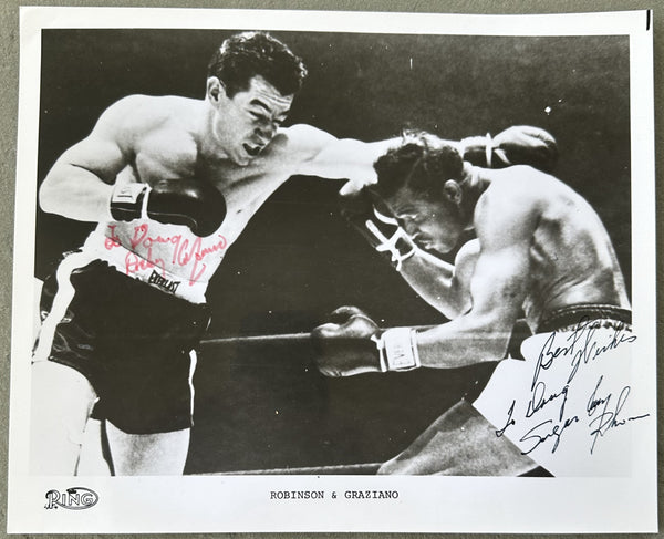 ROBINSON, SUGAR RAY-ROCKY GRAZIANO SIGNED PHOTO (JSA-SIGNED BY BOTH)