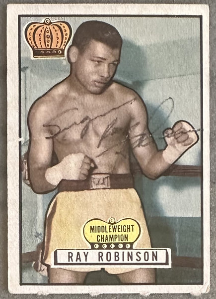 ROBINSON, SUGAR RAY SIGNED TOPPS 1951 RINGSIDE CARD (JSA)