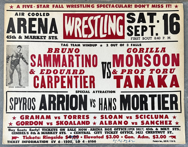 SAMMARTINO, BRUNO & EDOUARD CARPENTIER VS GORILLA MONSOON & PROFESSOR TORU TANAKA ON SITE POSTER (1967)