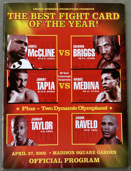 TAPIA, JOHNNY-MANUEL MEDINA & JERMAIN TAYLOR-JOE GARCIA & JAMEEL MCCLINE-SHANNON BRIGGS OFFICIAL PROGRAM (2002)