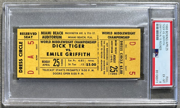 GRIFFITH, EMILE FULL CLOSED CIRCUIT TICKET (1966-PSA/DNA EX-MT 6)