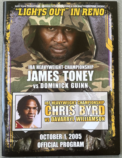 TONEY, JAMES "LIGHTS OUT"-DOMINICK GUINN & CHRIS BYRD-DAVARRYL WILLIAMSON OFFICIAL PROGRAM (2005)