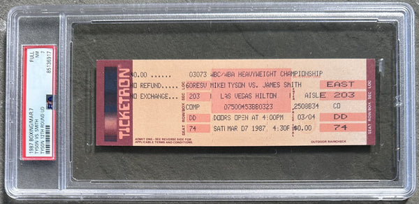 TYSON, MIKE-JAMES "BONECRUSHER" SMITH ON SITE FULL TICKET (1987-PSA/DNA NM 7)