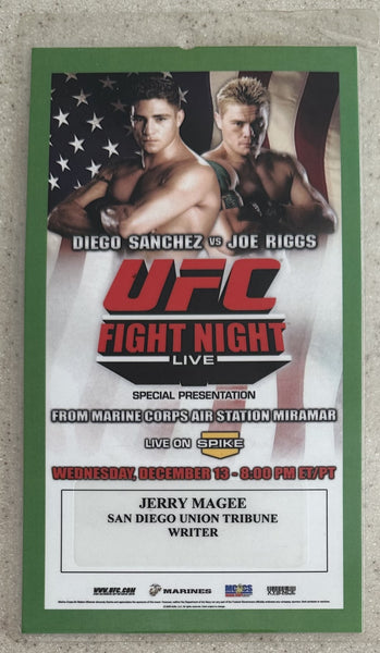 SANCHEZ, DIEGO-JOE RIGGS UFC FIGHT NIGHT PRESS CREDENTIAL