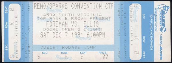 FOREMAN, GEORGE-JIMMY ELLIS FULL TICKET (1991) – JO Sports Inc.